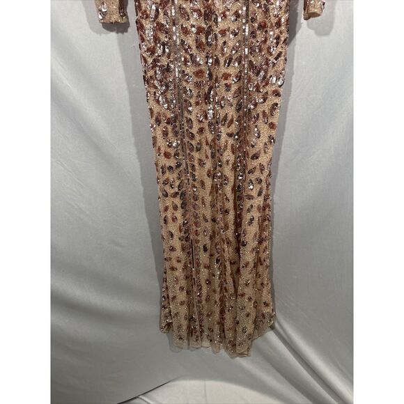 NWT Mac Duggal [ 6 ] Embellished Front Slit Long Sleeve Gown 5002‎ Rose Gold - Picture 16 of 16